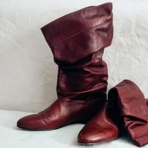 Women's Burgundy Leather Slouch Boots